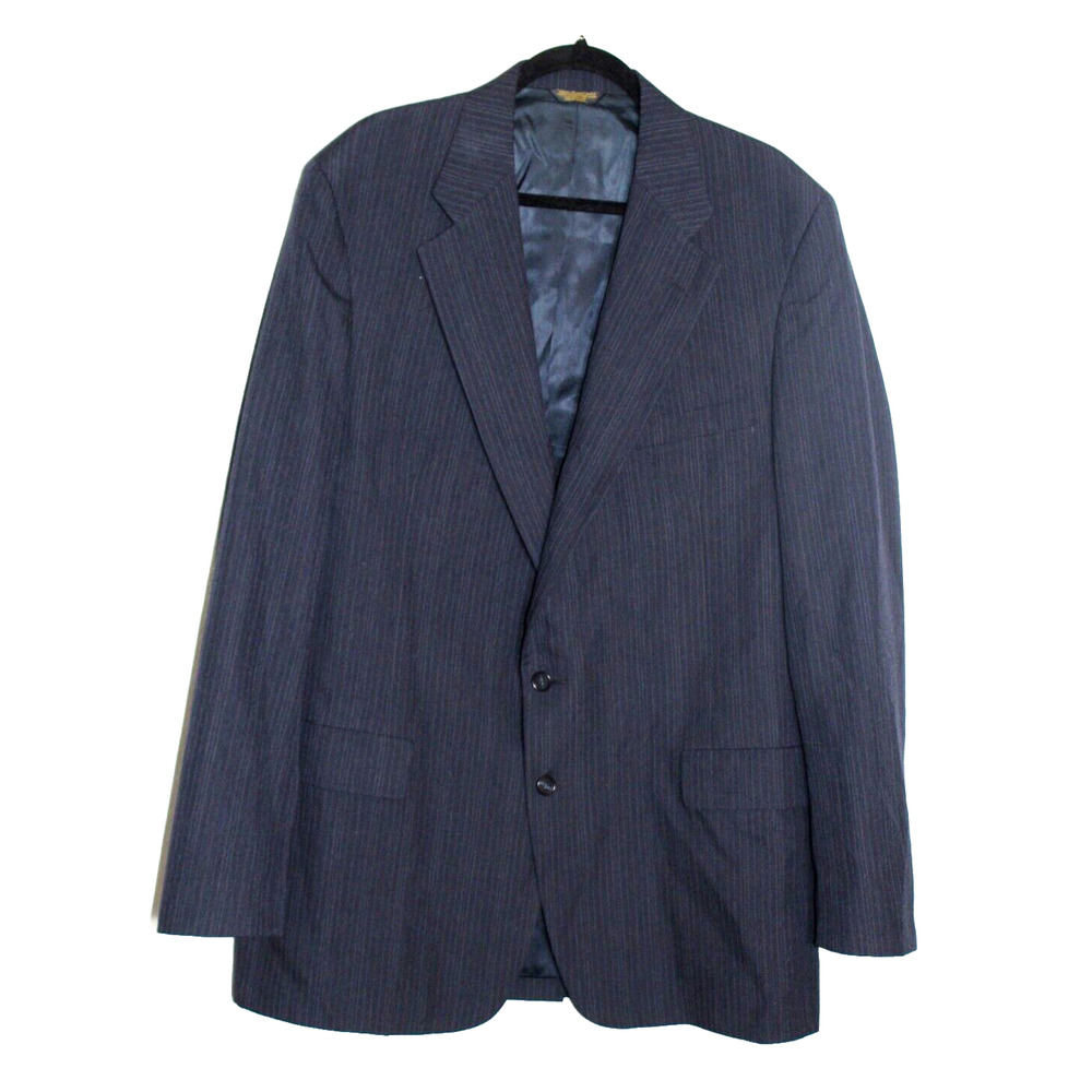 Hunter Haig Men's Navy Pinstripe 100% Wool Blazer 46L Tailored Fit Big & Tall